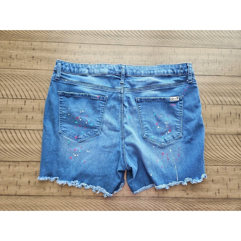 Seven7 Cut Off Jean Shorts 16 Blue Denim Splatter High Rise Festival High Rise